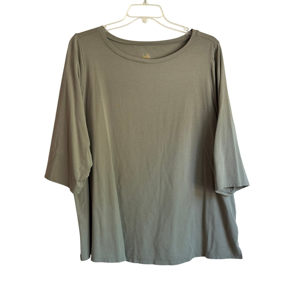 Belle by Kim Gravel Olive Green Elbow Sleeve Scoop Neck Knit Top 3X A469024